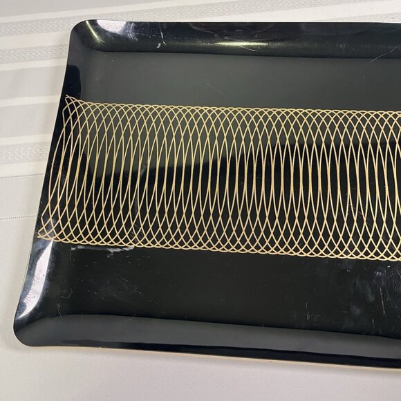 VTG Morgan Mid Century MCM Black Cocktail Serving Tray Gold Geometric Barware - Picture 5 of 6